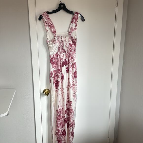Reformation Earl Silk Square Neck Maxi Dress Size 2 Crista Pink Floral - Picture 3 of 5